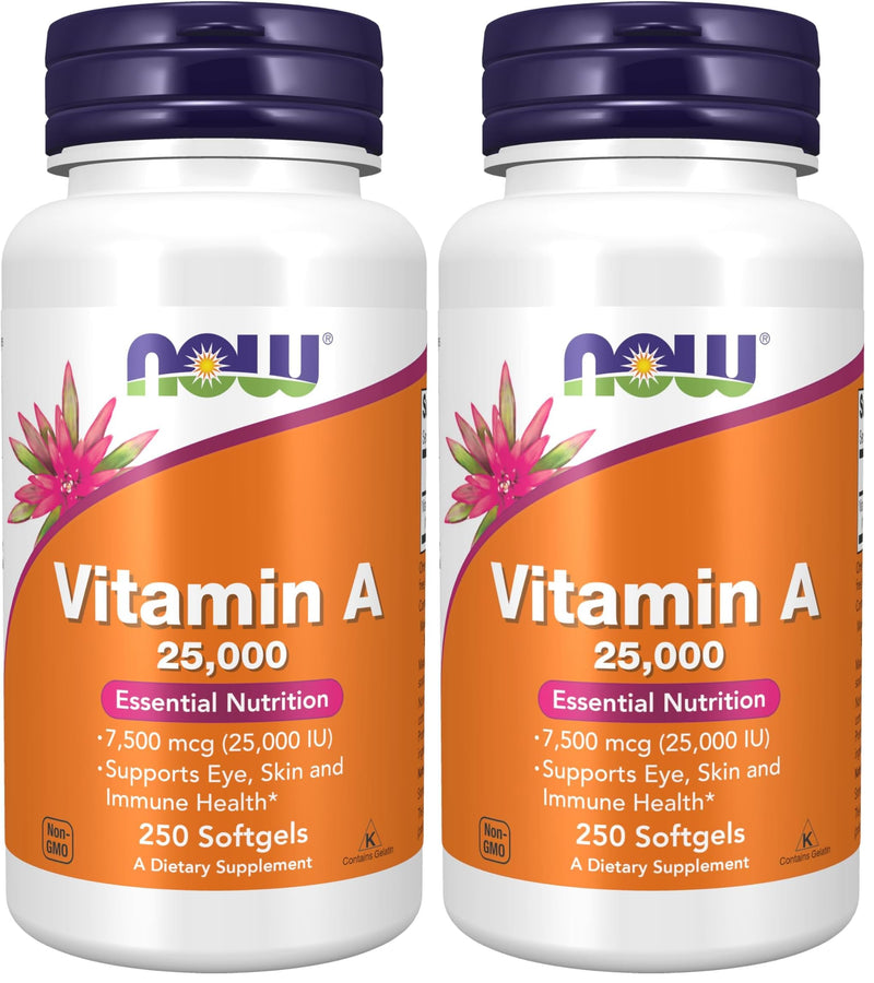 NOW Foods Supplements, Vitamin A (Fish Liver Oil) 25,000 IU, Essential Nutrition, 250 Softgels (Pack of 2) 250 Count (Pack of 2)