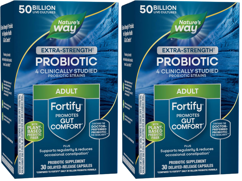 Nature's Way Extra Strength(1) Fortify Probiotic,Probiotics for Digestive Health,Prebiotics,50 Billion Live Cultures,Digestive & Immune Health Support*,30 Capsules,(Pack of 2) 30 Count (Pack of 2)