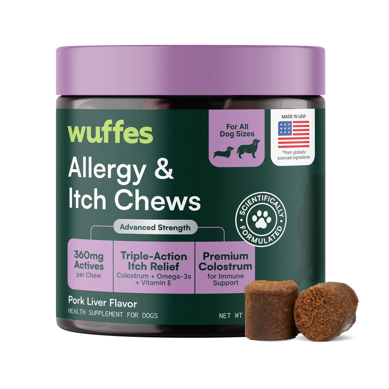 Wuffes Allergy & Itch Soft Chews, Dog Allergy Support with Colostrum, Vitamin E and Omega 3s for Dogs, Non-Drowsy Immune and Itchy Skin Support for All Dogs, 60 Soft Chews