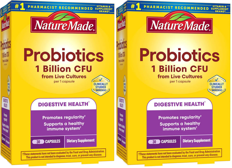 Nature Made Probiotics for Women and Men, Probiotic Capsules 1 Billion CFU from Live Cultures for Immune & Digestive Support, 30 Capsules, 30 Day Supply,(Pack of 2) 30 Count (Pack of 2)