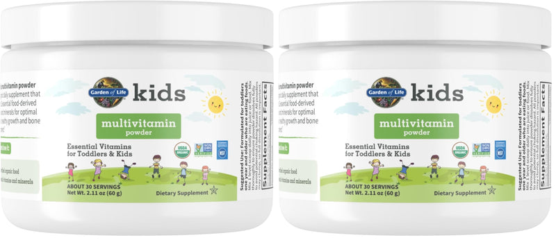 Garden of Life Kids Multivitamin Powder,Daily Vitamins and Minerals for Toddlers&Kids-Organic Toddler Multi Powder with 15 Vitamin C,D3,Zinc for Healthy Growth-Gluten Free-30 Day Supply,(Pack of 2) 2.11 Ounce (Pack of 2)