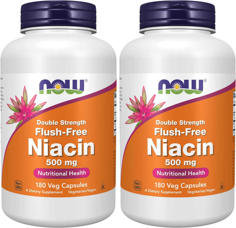 NOW Foods Supplements,Niacin (Vitamin B-3) 500 mg,Flush-Free,Double Strength,Nutritional Health,180 Veg Capsules,(Pack of 2) 180 Count (Pack of 2)