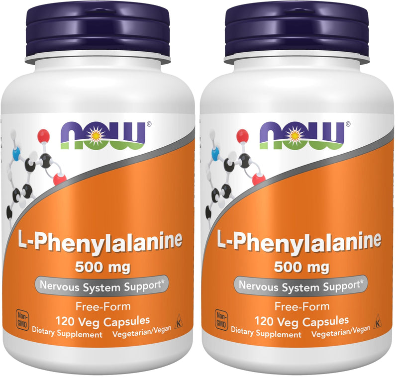 NOW Foods Supplements, L-Phenylalanine 500 mg, Nervous System Support*, Amino Acid, 120 Veg Capsules, (Pack of 2) 120 Count (Pack of 2)