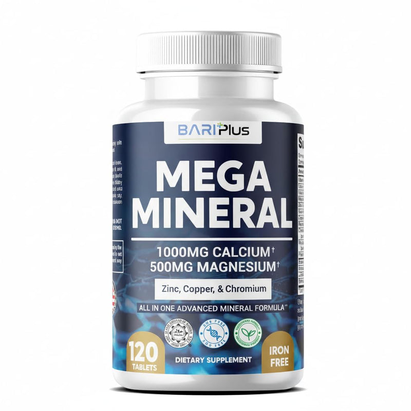 Mega Mineral – Complete Complex with Vitamin D, Calcium, Magnesium, Zinc, Potassium, Boron, Selenium, Chromium & Trace Minerals – Iron-Free – USA Made -Halal (120 Tablets) 120 Count (Pack of 1)