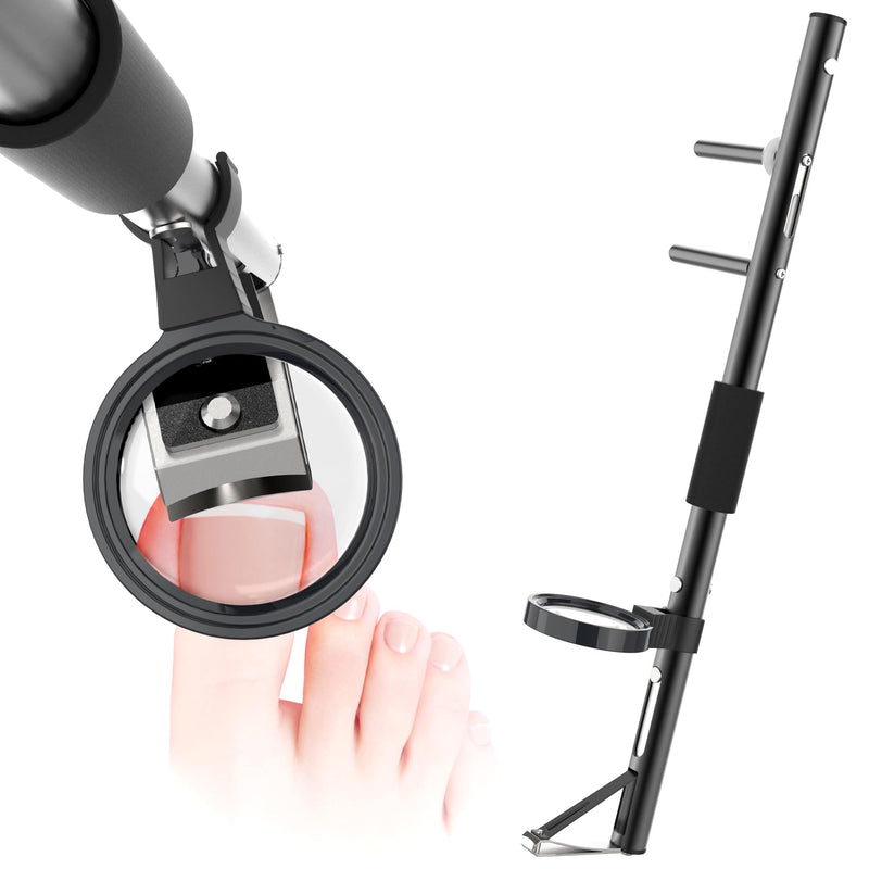 Long Handle Toenail Clippers with Built in Magnifier, Wide Jaw for Thick Nails, Easy Pedicure Tool for Seniors and Arthritis,Dark Black (27.20In) 27.20In