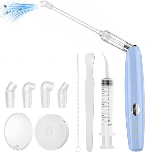 Tonsil Stone Remover Kit, Upgraded Rechargeable Tonsil Stone Vacuum with LED Light & Saliva Reservoir, Best Fast Painless Tonsillolith Removal Tool, Fight Bad Breath, Safe Silicone & 11 Attachments Blue