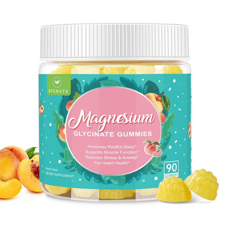 90 Ct Magnesium Glycinate Gummies for Adults Sugar Free | With Glycinate & Malate, L-Theanine, Ashwagandha, Zinc, Vitamin B6 & D3, Supports Relaxation & Sleep Peach Flavor 90 Count (Pack of 1)