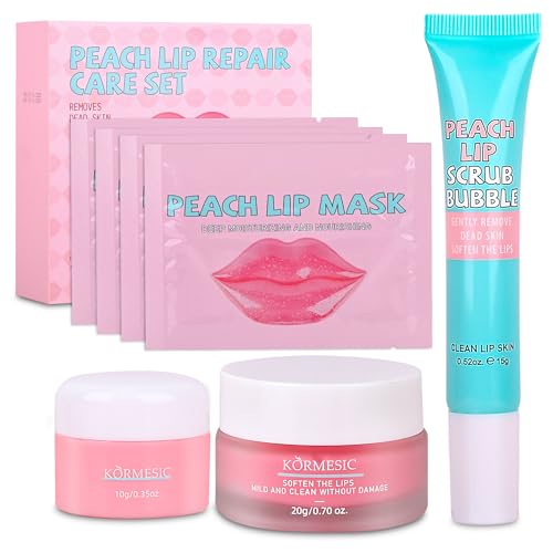 Lip Scrub and Lip Mask Set Lip Care Gift Set with Hydrating Lip Balm, Lip Scrub, Scrub Bubble and Overnight Lip Mask, Lip Moisturizer Gift Set for Teens