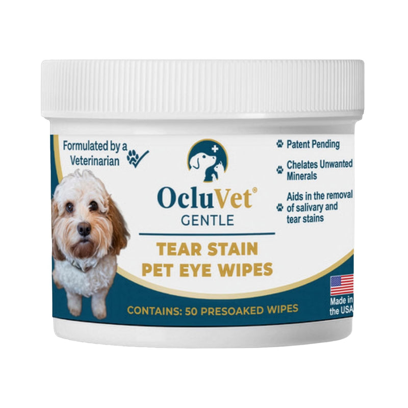 OcluVet Tear Stain Wipes for Dogs, Cats and Horses, Gentle Non-Stinging Pet Eye and Face Cleaning Wipes with EDTA, Tear Stain Remover, 50 Count