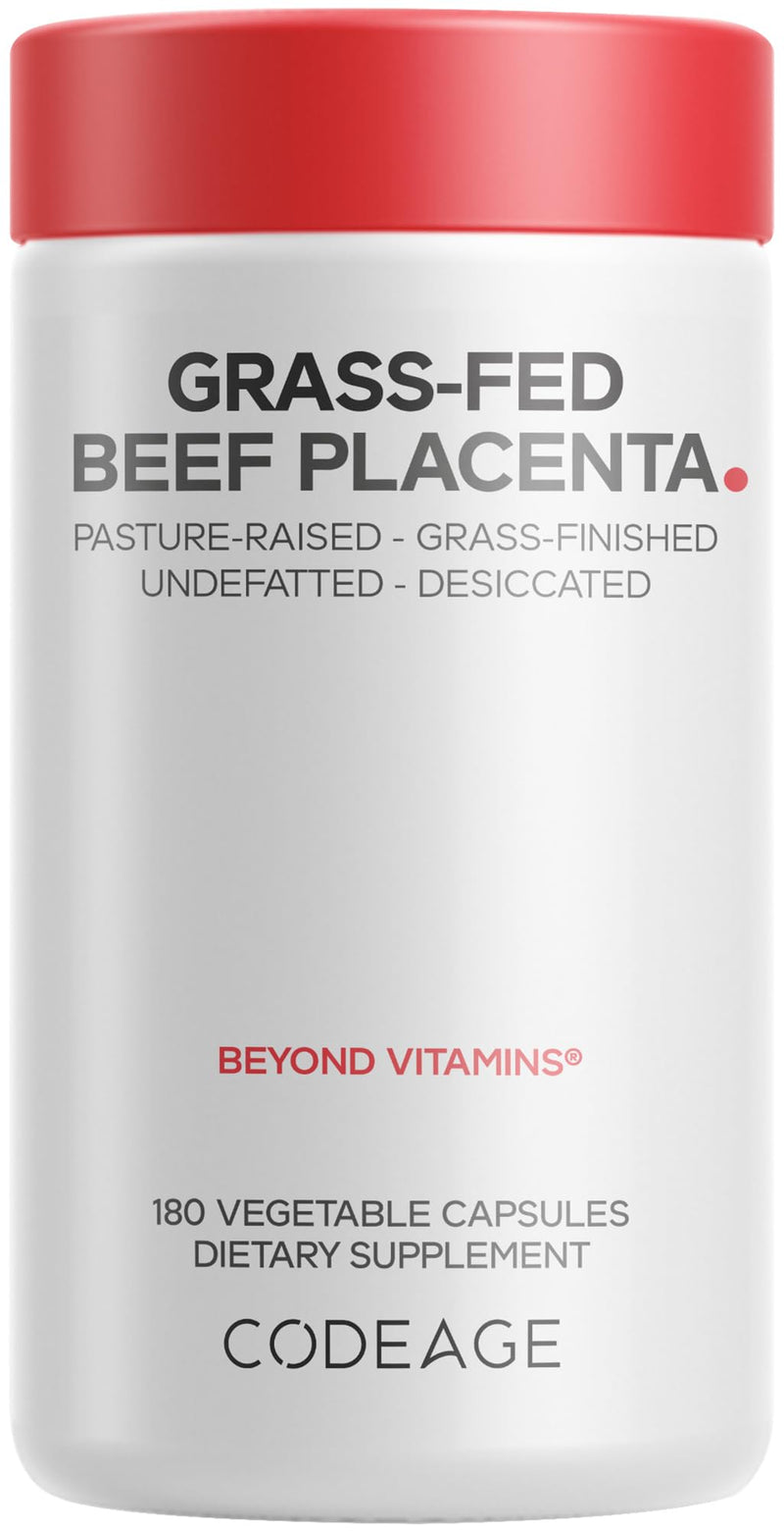 Codeage Beef Placenta, Grass-Fed, Liver, Tracheal Cartilage, 180 Capsules | Grass-fed beef placenta with liver and tracheal cartilage, pasture-raised. Nutrients in whole-food form. Three-month supply.