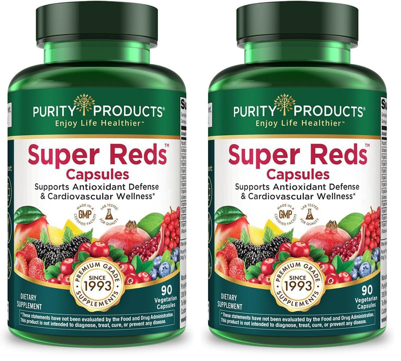 Purity Products Super Reds Capsules Formula (20+ Organic Super Fruits and Berries) Certified Organic Phytonutrients - 90 Capsules (Pack of 2) 90 Count (Pack of 2)