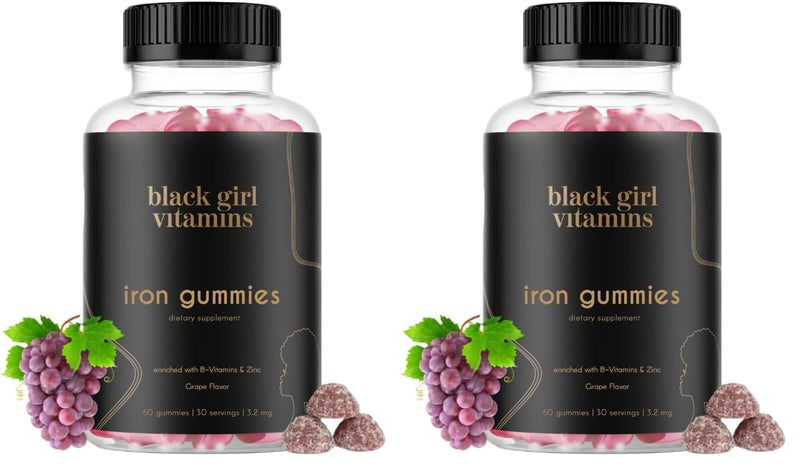 Black Girl Vitamins - Iron Gummies (20 mg), Supports Iron Deficiency & Anemia, Gluten-Free, Gelatin Free, Made in The USA (Grape, 60 Count) 30 Day Supply (Pack of 2) 60 Count (Pack of 2)