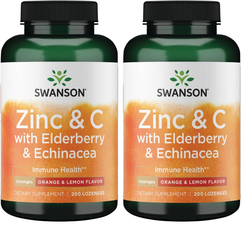 Swanson Zinc & C Lozenges w/Elderberry & Echinacea-Orange & Lemon Flavor 200 Fl Oz (Pack of 2) 200 Count (Pack of 2)