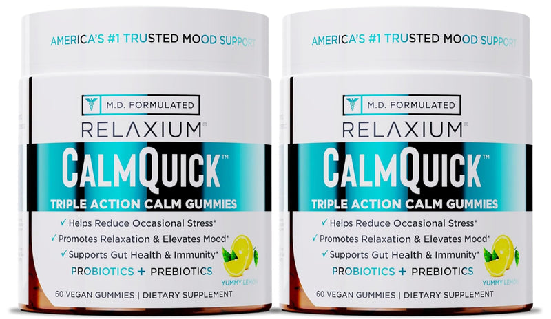 Relaxium Calm Gummies - Calm, Gut Health + Immune Support, Developed in The USA, with Vitamin B6, Magnesium, L-Theanine + Prebiotic & Probiotic Blend, Lemon Flavor, 60 Gummies (Pack of 2) 60 Count (Pack of 2)