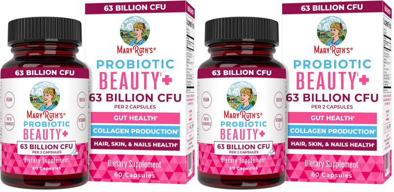 MARYRUTH'S Organics Probiotic Beauty Capsules | Vegan Collagen Support | Anti Aging | Gut Health | Hair Skin and Nails Vitamins | Skin Care | Biotin | Non-GMO Project Verified | 60 Count (Pack of 2) 60 Count (Pack of 2)
