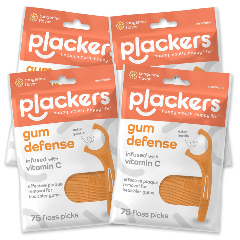 Plackers Gum Defense Floss Picks Infused with Vitamin C, 75 Count, Pack of 4 4 Pack