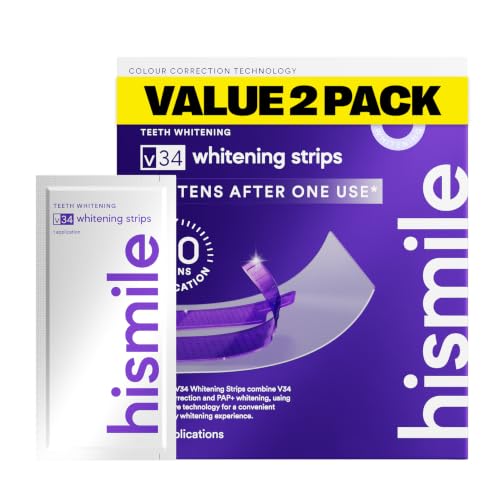 Hismile V34 Whitening Strips, Teeth Whitening Strips, Purple Whitening Strips, Whitens After One Use* - 28 Applications (46 Individual Strips) (Pack of 2) 1 Count (Pack of 28)