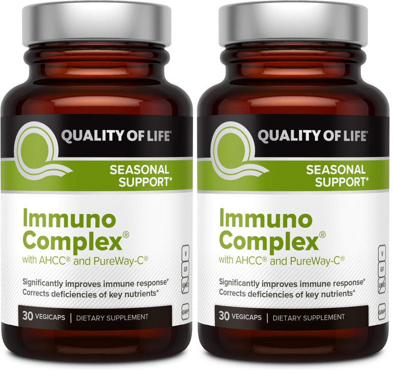 Quality of Life Immuno Complex – Includes AHCC Mushroom Extract, Vitamin C, Vitamin D3, Copper, Zinc (Pack of 2) 30 Count (Pack of 2)