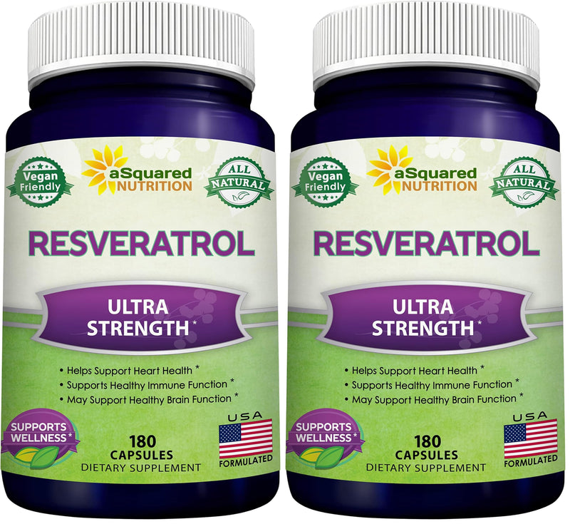100% Natural Resveratrol - 1000mg Per Serving Max Strength (180 Capsules) Antioxidant Supplement, Trans-Resveratrol Pills for Heart Health & Pure, Polyphenols (Pack of 2) 180 Count (Pack of 2)