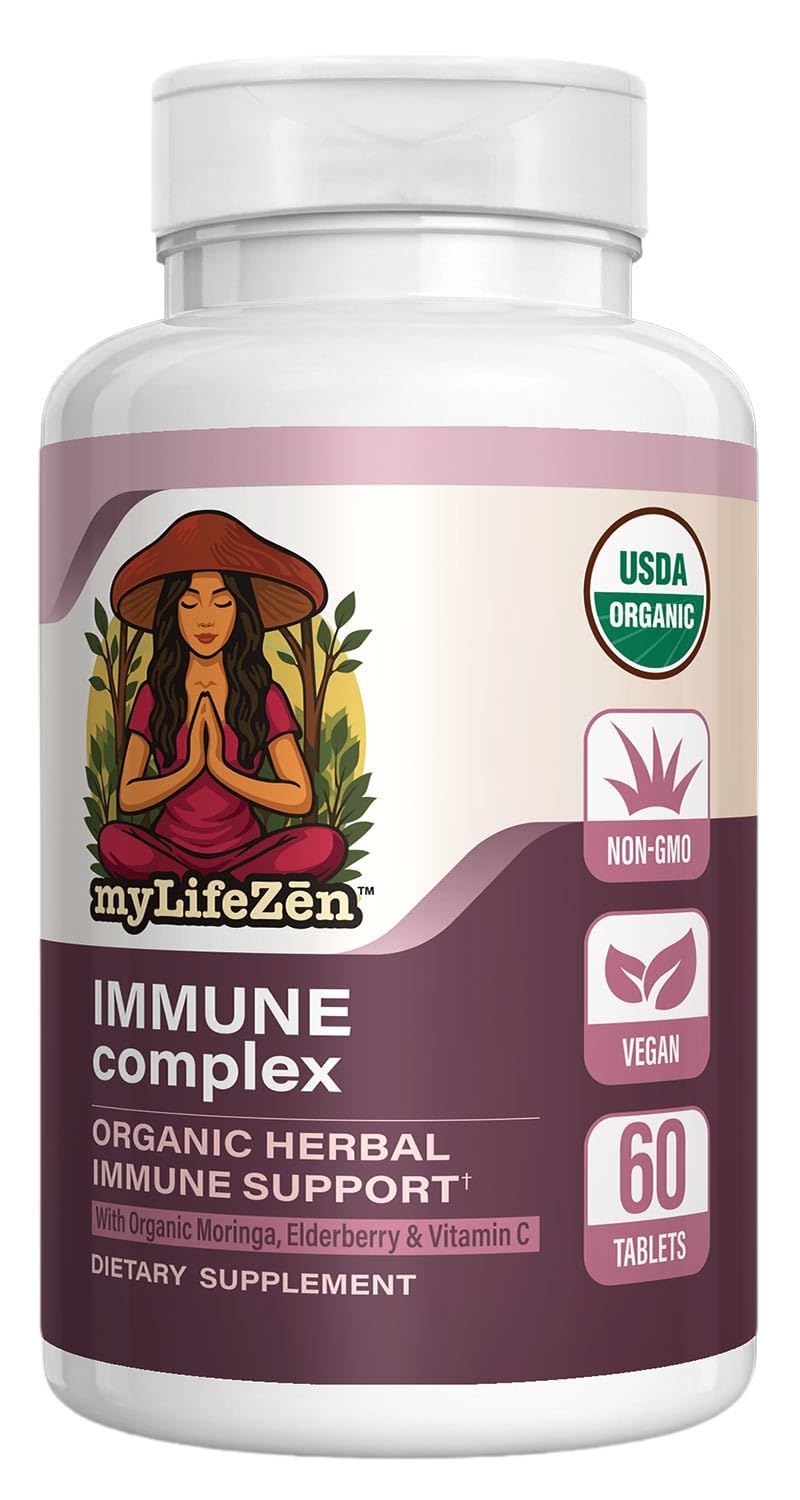 Organic Immune Complex, Elderberry, Astragalus, 60 Vegan Tablets | Certified organic moringa, ginger & oregano with elderberry, astragalus and acerola vitamin C for daily immune support