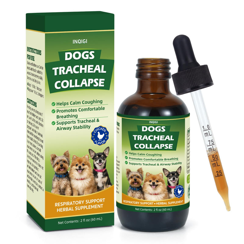 Dogs Tracheal Collapse Relief, Collapsed Trachea Treatment for Dogs, Helps Reduce Dry Cough & Support Easy Breathing, Natural Trachea Supplement, Chicken Flavor - 2 fl oz