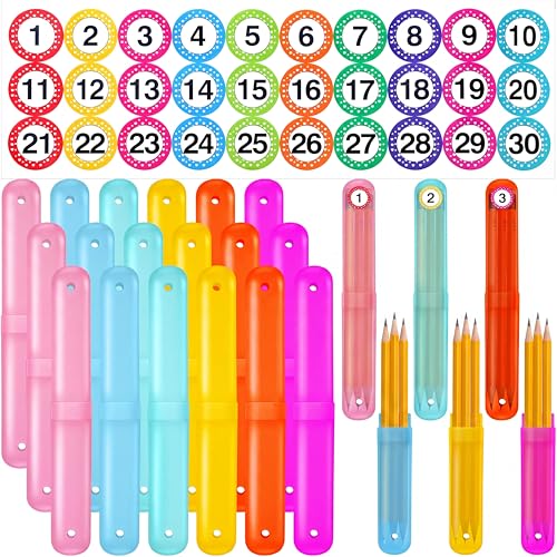 Remerry 30 Pcs Portable Pencil Case Bulk Travel Toothbrush Holder Case with Pencil Organization Multipurpose Toothbrush Holder with Number Stickers for Back to School Student Gifts from Teacher