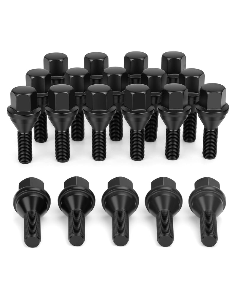 12x1.25 Jeep Cherokee OEM Lug Bolts, 19mm Hex One Piece Design Stock Wheel Studs for 2018-2026 Compass, 20pcs 28mm Shank Black Wheel Bolts for Dodge Dart Chrysler 200 Aluminum Wheel, Replace 6511051AA M12x1.25 for Cherokee(Black Lug Bolts)