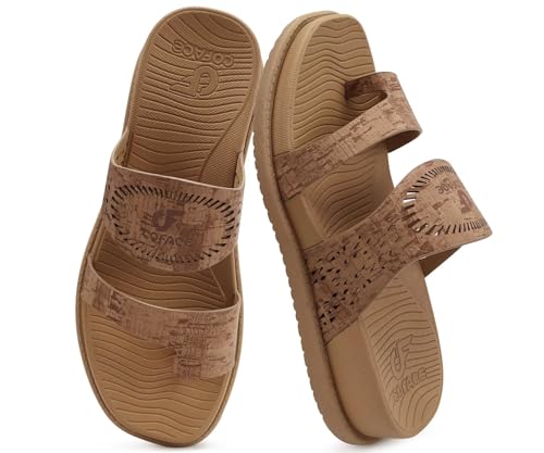 COFACE Womens Orthotic Cushion Sandals Comfort Arch Support Walking Slides 9 Khaki（choose a Larger Size）