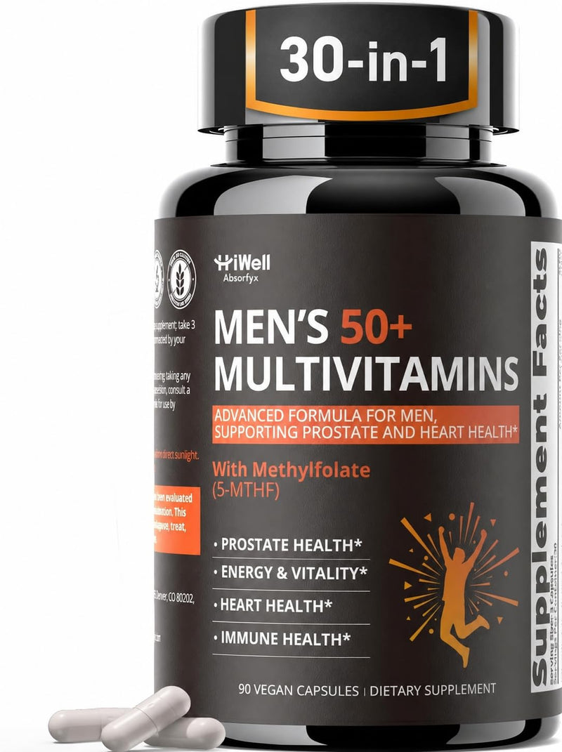 Multivitamin for Men Over 50 W/CoQ10, Methylfolate, Saw Palmetto, 90 Count | Energy Support, Prostate Health, Immune Support, Third-Party Tested, Vegan Capsules, High Absorption, 30+ nutrients, non-GMO