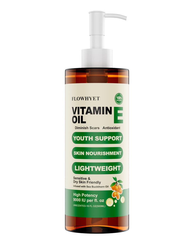 16 Fl oz Pure Vitamin E Oil For Skin Daily Body Care - 500mL | Natural vit e Nail Oil for Face, Skin, Body and Hair, Maintain Youthful, Nourish Dry Skin, Antioxidant, Fade Scars 16 Fl Oz (Pack of 1)