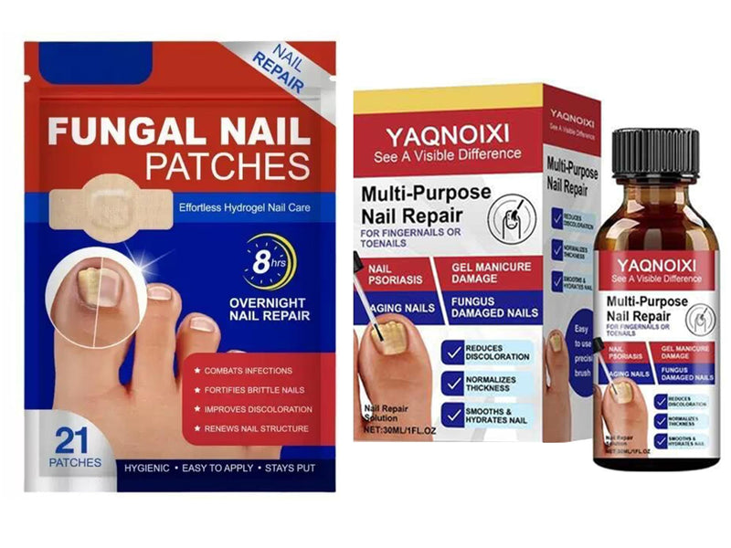 Toenail Fungus Patches 21 Pcs + Liquid Solution 30 Fl Oz 8-Hour Overnight Repair safely and gently Treatment Toenail,Fast Acting Hydrogel Nail Care-Strengthens & Improves Discoloration and Thickness - BeesActive Australia