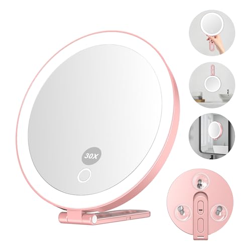 Mocado 30x Magnifying Mirror with Light, 6" Magnifying Mirror Suction Cup 30xmagnifying-rose Gold