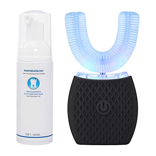 Automatic Ultrasonic Toothbrush,Electric Ultrasonic Toothbrush for Adults 360° Electric Toothbrush 30'' Automatic Timer Wireless Charging Washable Travel Home Dual-use (Black) Black