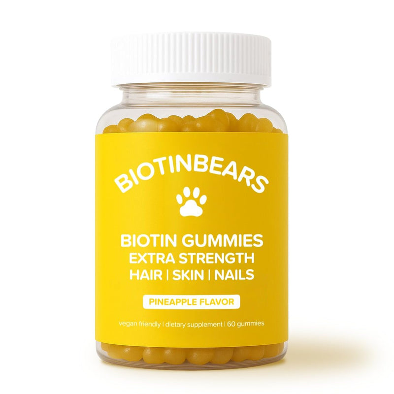 Curvy Body Bears BiotinBears Extra Strength Biotin Gummies | Hair Skin & Nails Support | with Vitamins C, E, B6 & B12 | Pineapple Flavor | 60 Vegan Gummies
