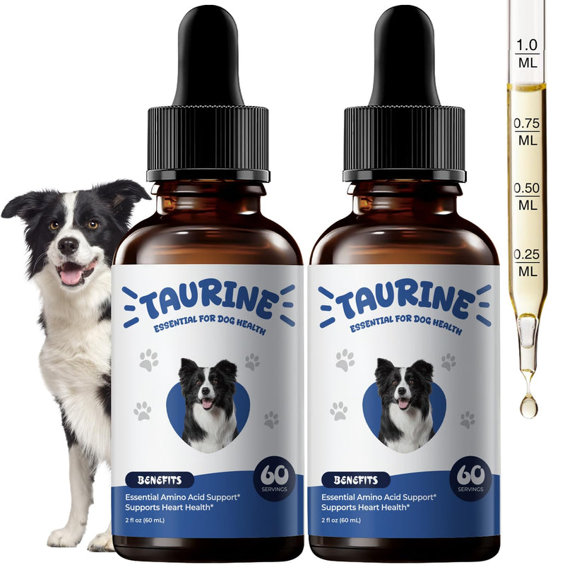 Taurine Supplement for Dogs Liquid Drops, Amino Acid Support for Heart & Muscle Function, Daily Canine Nutrition Supplement, 60 mL × 2 Bottles