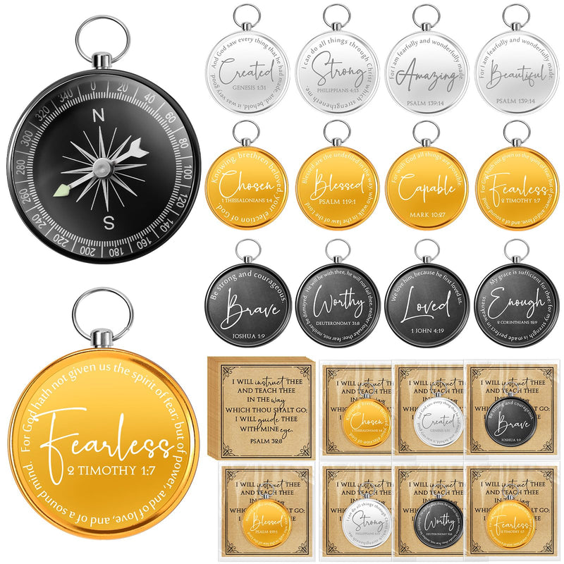 Kingdder 36 Sets Christian Compass Gifts for Men Bulk Baptism First Communion Favors Confirmation Cards Bible Verse Compass Religious Gift for Men Women, Pastor, Church, Graduation Gold Black Sliver - BeesActive Australia