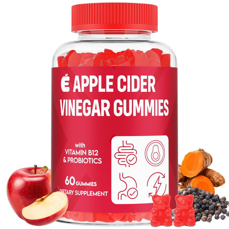 Apple Cider Vinegar Gummies 2000mg, ACV Gummies with Mother, 60 Counts | Keto ACV Gummies with Probiotics, Keto Support & B12, ACV for Digestion, Metabolism, Detox & Cleanse - Vegan, 1 Bottle 60 Count (Pack of 1)