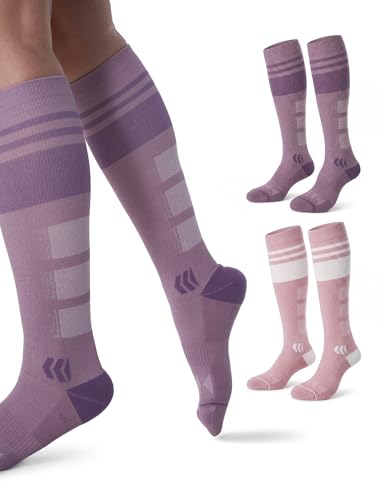 Momcozy Compression Socks for Women, 20-30 mmHg for Flying, Travel & Sports Medium Purple/Purple