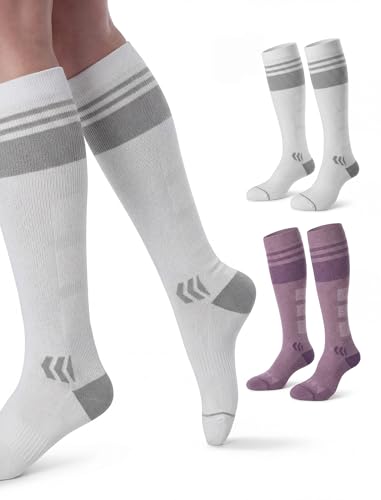 Momcozy Compression Socks for Women, 20-30 mmHg for Flying, Travel & Sports Medium Purple/White