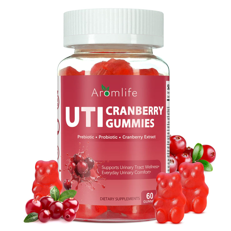 Aromlife Cranberry Gummies for UTI & Bladder, Natural Urinary Wellness Gummies with Vitamin C, Prebiotic Fiber & Probiotic for Adults, 60 Count Berrylicious Flavor Cranberry Vitamin Gummy Sugar Free