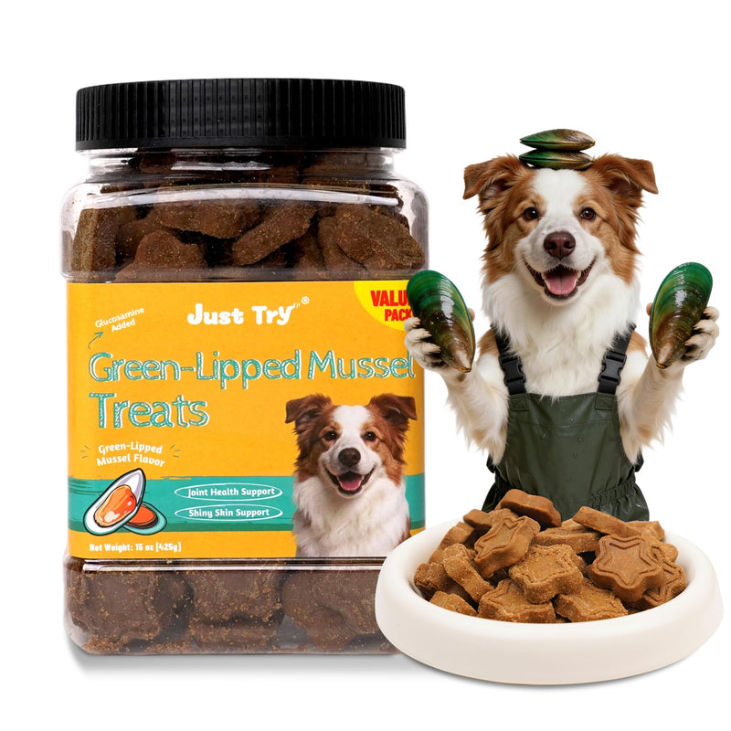 Just Try 15 OZ Green-Lipped Mussel Dog Treats Biscuits Hip & Joint Support for Dogs Training Treats Healthy Dog Treats