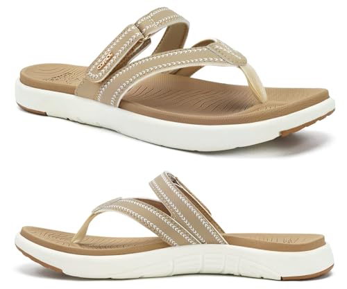 COFACE Women Flip Flops Arch Support Yoga Mat Walking Cushion Thong Sandals 9 Beige