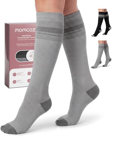 Momcozy Medical Grade Compression Socks, 20-30 mmhg & FDA Registered Black/Gray Medium