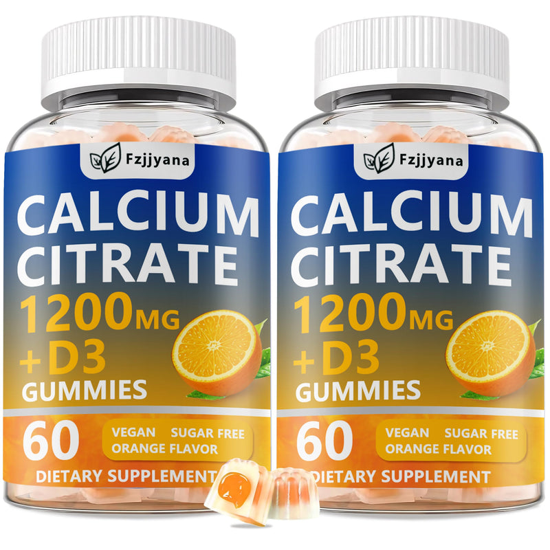 (2 Pack) Calcium Citrate with Vitamin D3 Gummies, 1200 mg Calcium Supplement for Women & Men, Supports Bone, Muscle & Teeth Health, Liquid-Filled Gummies with 5X Faster Absorption, Vegan - 120 Count 60 Count (Pack of 2)