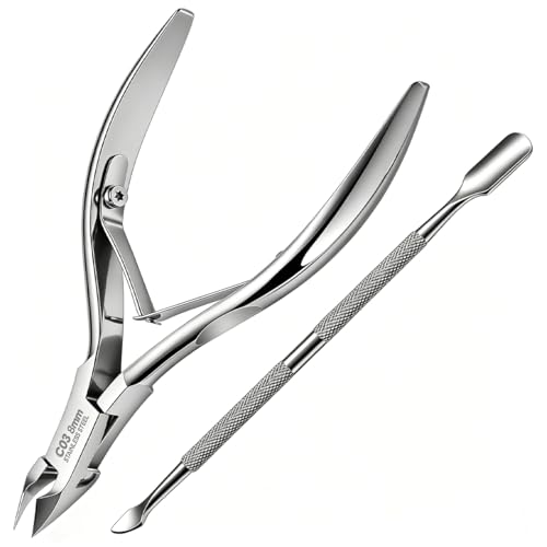 Cuticle Trimmer with Cuticle Pusher and Cutter, Professional Stainless Steel Nippers, Cutter Clippers, Cuticle Remover, Durable Pedicure Manicure Tools for Fingernails and Toenails Dead Skin