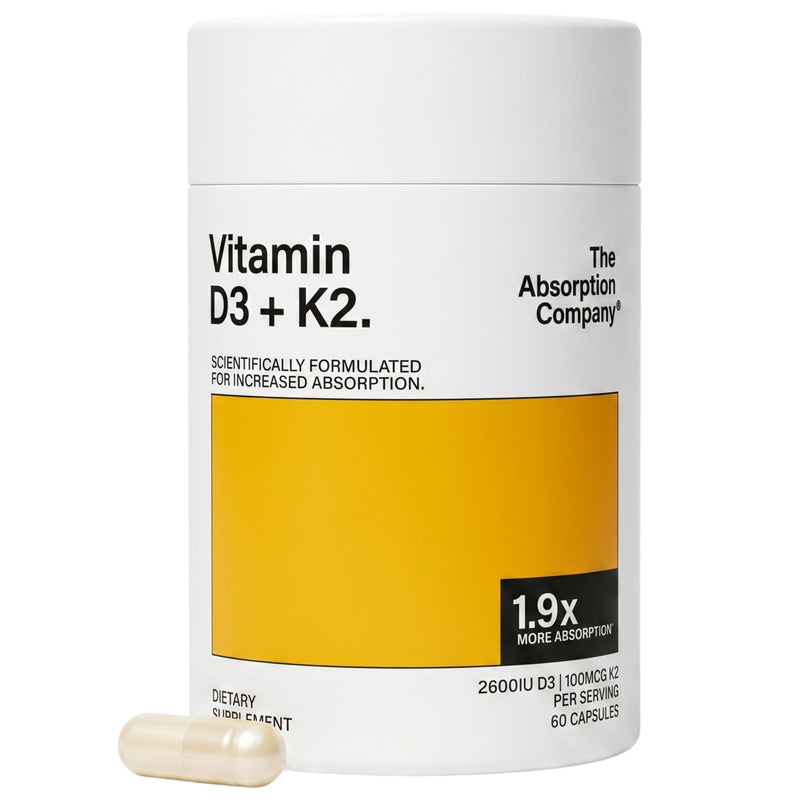 The Absorption Company Vitamin D3 K2-60 Muscle Support Capsules - 5000iu | Bioavailable Heart Health Aid, Workout & Sore Recovery Supplement, Bone & Immune Health Vitamins, 1.9x Higher Absorption