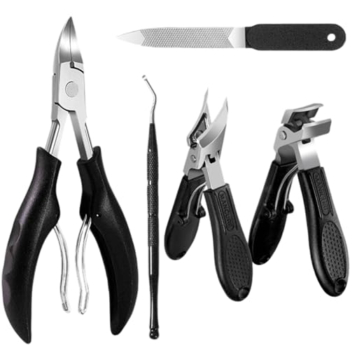 Toenail Clippers for Thick Toenails for Seniors, Angled Head Large Toe Nail Clippers Set for Men, Heavy Duty Ingrown Toenail Clippers Long Handled, Ultra SharpSlanted Nail Cutter