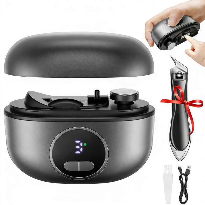 Electric Nail Clipper, 2-in-1 Improved Nail Clippers Set with LED Light & USB Rechargeable, 3 Speed Quiet & Nail Clip Storage for Baby Adults Seniors Thick Nails –Includes Oblique Nail Clippers (Grey) Xx-ch702 - BeesActive Australia