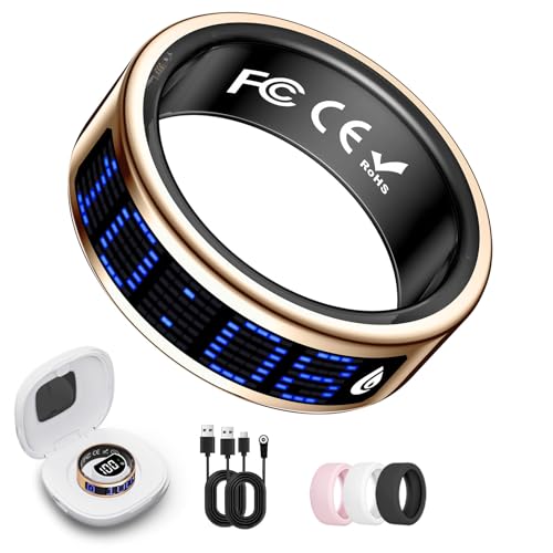 Smart Ring Fitness & Health Tracker with Display Screen for Men Women Rose Gold 10#