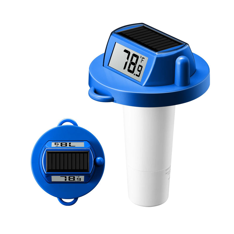 Solar Pool Thermometer Floating, Digital Swimming Pool Thermometer, IPX8 Waterproof with Double Sided Display for Pond, Hot Tub, Aquarium (Dark Blue) Dark Blue
